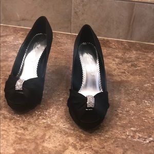 Michelangelo platform peep toe satin heels